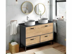Outlet Mueble Lavabo para Baño color imitación Mármol, Roble Mueble De Baño Con Doble Lavabo