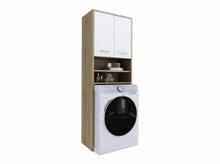 New Mueble lavadora, 2 armarios, 180 x 64 x 30 cm, roble Sonoma, blanco mate Mueble Para Lavadora