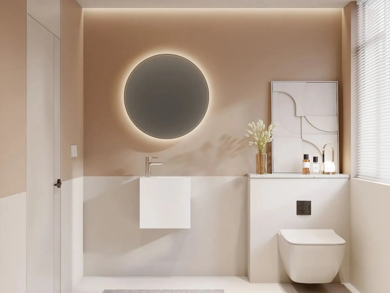 Shower & Design Mueble lavamanos suspendido en solid surface con estante - 40 cm - PUMORI