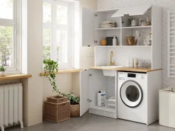 Hot Mueble multifunción - Con encimera de 120 cm - Blanco y natural - CARMEO Mueble Para Lavadora|Cocina Completa
