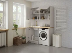 Outlet Mueble multifunción para cocina y lavadero - Con encimera 120 cm - Beige y natural - CARMEO Mueble Para Lavadora|Cocina Completa