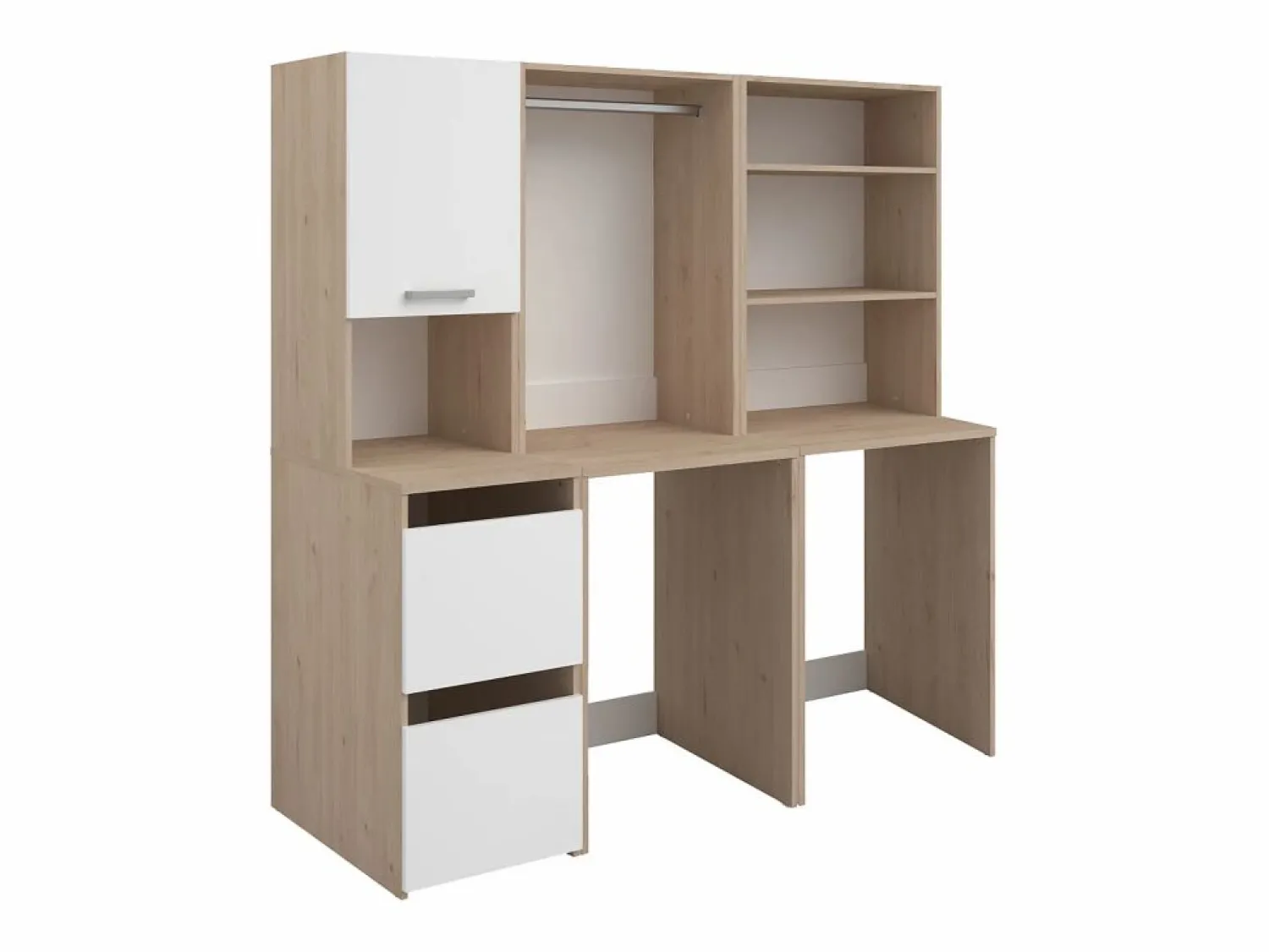Mueble para 2 lavadoras - Natural claro y blanco - L176 x 184 x 66 cm - ERKANO Mueble Para Lavadora