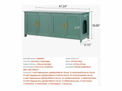 Mueble para Caja de Arena SucceBuy Gato Armario Esconder Casa de Baño de Gato Interior, con 4 Puertas y 2 Entradas, Nicho Esconder-arena en Madera, 120x45x50 cm