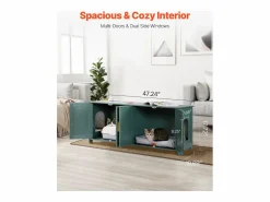 Mueble para Caja de Arena SucceBuy Gato Armario Esconder Casa de Baño Gato, con 4 Puertas de Rattán y 2 Entradas, Nicho Esconder-arena Madera, 120x45x50 cm