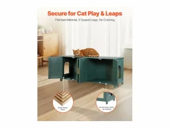 Mueble para Caja de Arena SucceBuy Gato Armario Esconder Casa de Baño Gato, con 4 Puertas de Rattán y 2 Entradas, Nicho Esconder-arena Madera, 120x45x50 cm