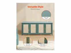 Mueble para Caja de Arena SucceBuy Gato Armario Esconder Casa de Baño Gato, con 4 Puertas de Rattán y 2 Entradas, Nicho Esconder-arena Madera, 120x45x50 cm