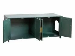 Mueble para Caja de Arena SucceBuy Gato Armario Esconder Casa de Baño Gato, con 4 Puertas de Rattán y 2 Entradas, Nicho Esconder-arena Madera, 120x45x50 cm
