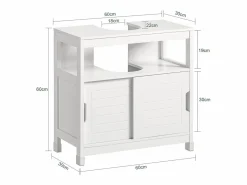 Hot Sobuy Mueble para Debajo del Lavabo Armario de Baño de Suelo 1 Estante y 2 Puertas Correderas 60 x 30 x 61 cm FRG128-II-W ES Blanco
