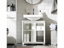 Sobuy Mueble para Debajo del Lavabo Fregadero Armario de Baño de Suelo con 2 Puertas 60 x 30 x 60 cm BZR108- II-W ES Blanco