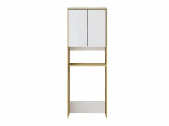 Discount Vente-unique Mueble para lavadora 2 puertas - L65 x Alt. 180 cm - Blanco y natural claro - WORIKA Color natural claro / Blanco