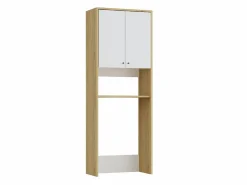 Discount Vente-unique Mueble para lavadora 2 puertas - L65 x Alt. 180 cm - Blanco y natural claro - WORIKA Color natural claro / Blanco