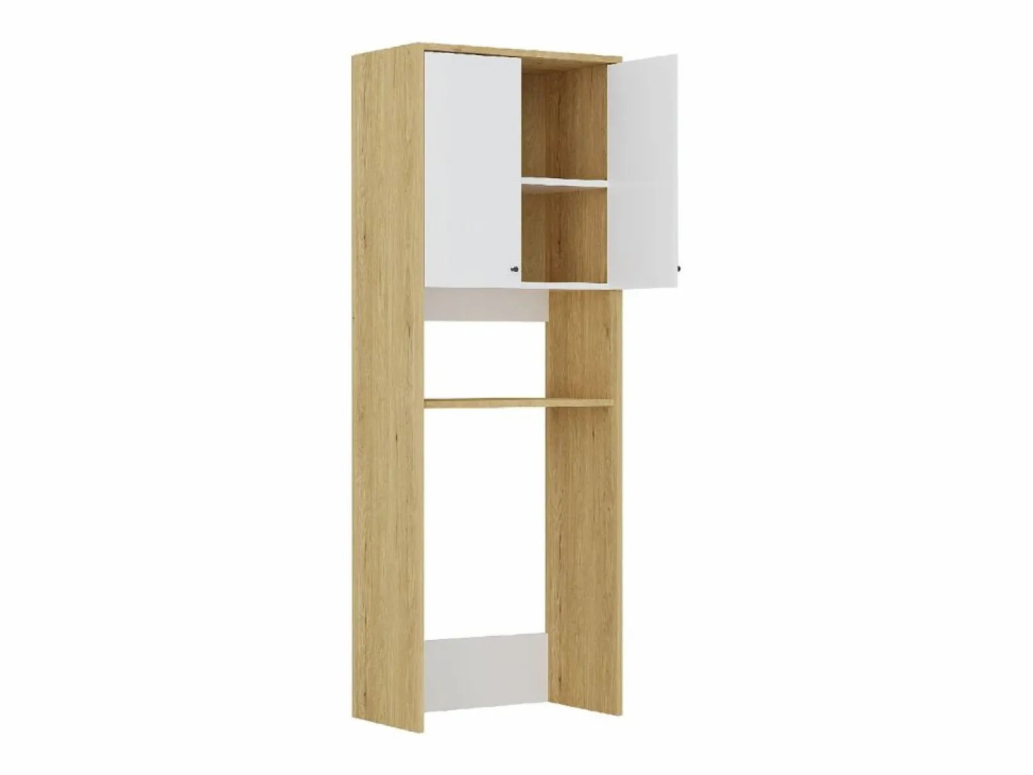 Discount Vente-unique Mueble para lavadora 2 puertas - L65 x Alt. 180 cm - Blanco y natural claro - WORIKA Color natural claro / Blanco