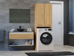 Clearance Mueble para lavadora, 30 x 64 x 180 cm, Roble Artesano Marru00f3n