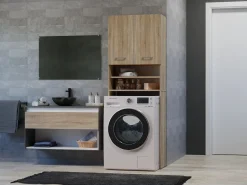 Clearance Mueble para lavadora, 30 x 64 x 180 cm, roble Sonoma Marru00f3n