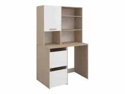 New Mueble para lavadora con almacenamiento - Natural claro y blanco - L111,8 x Alt. 184 cm - ERKANO Mueble Para Lavadora