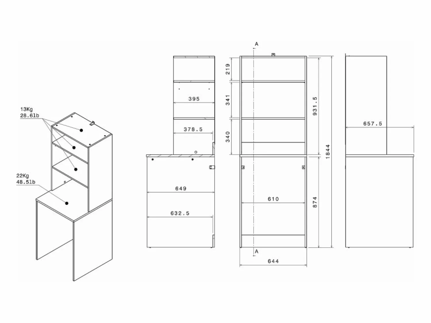 New Mueble para lavadora con almacenamiento - Natural claro y blanco - L111,8 x Alt. 184 cm - ERKANO Mueble Para Lavadora