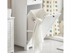 Sobuy Mueble para Ropa Sucia Armario Multifuncional para Baño con 1 Cesto y 1 Cajón 40 x 38 x 90 BZR73-W ES