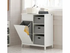 Online Sobuy Mueble para Ropa Sucia Armario Multifuncional para Baño con 1 Cesto y 1 Cajón 3 Cestos Separados 80 x 38 x 91cm BZR77-W ES Blanco