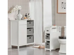 Online Sobuy Mueble para Ropa Sucia Armario Multifuncional para Baño con 1 Cesto y 1 Cajón 3 Cestos Separados 80 x 38 x 91cm BZR77-W ES Blanco