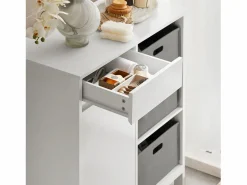 Online Sobuy Mueble para Ropa Sucia Armario Multifuncional para Baño con 1 Cesto y 1 Cajón 3 Cestos Separados 80 x 38 x 91cm BZR77-W ES Blanco