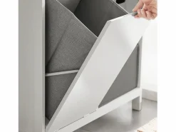 Online Sobuy Mueble para Ropa Sucia Armario Multifuncional para Baño con 1 Cesto y 1 Cajón 3 Cestos Separados 80 x 38 x 91cm BZR77-W ES Blanco