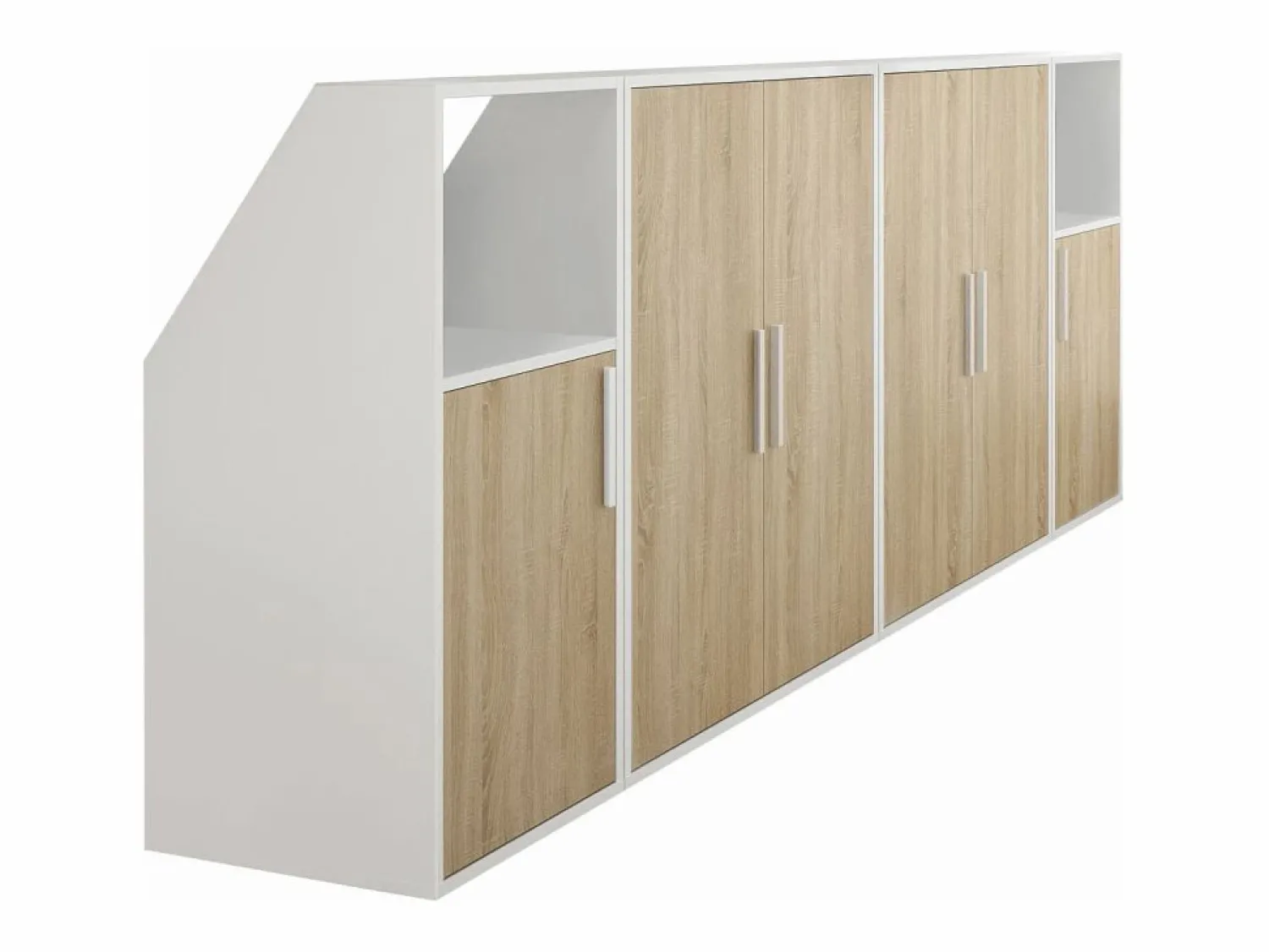 Online Vente-unique Mueble para techo abuhardillado 6 puertas y 2 estantes color blanco y natural - ADEZIO Color natural claro / Blanco