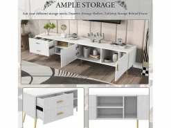 Merax Mueble para TV con 2 puertas, 2 cajones y 2 nichos - MDF - patas de metal -