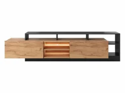 Best Vente-unique Mueble para TV con 2 puertas y 6 estantes con LEDs - Natural claro y Antracita - IDESIA Gris antracita / Color natural claro