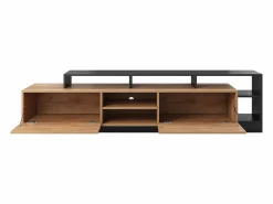 Best Vente-unique Mueble para TV con 2 puertas y 6 estantes con LEDs - Natural claro y Antracita - IDESIA Gris antracita / Color natural claro