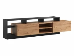 Best Vente-unique Mueble para TV con 2 puertas y 6 estantes con LEDs - Natural claro y Antracita - IDESIA Gris antracita / Color natural claro