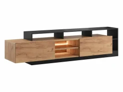 Best Vente-unique Mueble para TV con 2 puertas y 6 estantes con LEDs - Natural claro y Antracita - IDESIA Gris antracita / Color natural claro