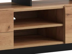 Best Vente-unique Mueble para TV con 2 puertas y 6 estantes con LEDs - Natural claro y Antracita - IDESIA Gris antracita / Color natural claro
