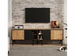 ModernLuxe Mueble para TV 160x36,5x45 cm - con puertas y estantes - Paneles de partículas - Natural + negro