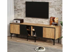 ModernLuxe Mueble para TV 160x36,5x45 cm - con puertas y estantes - Paneles de partículas - Natural + negro