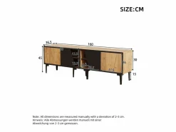 ModernLuxe Mueble para TV 160x36,5x45 cm - con puertas y estantes - Paneles de partículas - Natural + negro