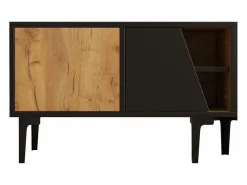 ModernLuxe Mueble para TV 160x36,5x45 cm - con puertas y estantes - Paneles de partículas - Natural + negro