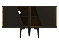 ModernLuxe Mueble para TV 160x36,5x45 cm - con puertas y estantes - Paneles de partículas - Natural + negro