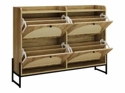 Discount ModernLuxe Mueble para zapatos 121×25×91,5 cm - con 4 puertas abatibles de ratán - paneles de partículas - natural Color natural claro