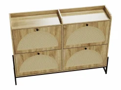 Discount ModernLuxe Mueble para zapatos 121×25×91,5 cm - con 4 puertas abatibles de ratán - paneles de partículas - natural Color natural claro