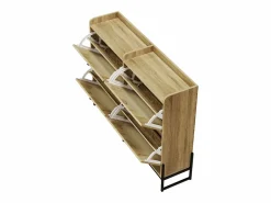 Discount ModernLuxe Mueble para zapatos 121×25×91,5 cm - con 4 puertas abatibles de ratán - paneles de partículas - natural Color natural claro