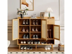 ModernLuxe Mueble para zapatos de ratán natural 120×35×106 cm - con 3 puertas y 1 cajón - panel de partículas - natural