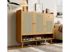 ModernLuxe Mueble para zapatos de ratán natural 120×35×106 cm - con 3 puertas y 1 cajón - panel de partículas - natural