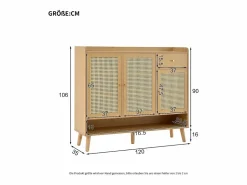ModernLuxe Mueble para zapatos de ratán natural 120×35×106 cm - con 3 puertas y 1 cajón - panel de partículas - natural