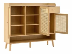 ModernLuxe Mueble para zapatos de ratán natural 120×35×106 cm - con 3 puertas y 1 cajón - panel de partículas - natural