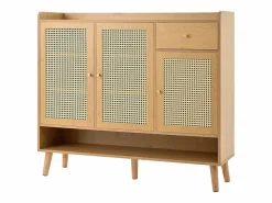 ModernLuxe Mueble para zapatos de ratán natural 120×35×106 cm - con 3 puertas y 1 cajón - panel de partículas - natural