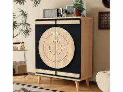Sale ModernLuxe Mueble para zapatos moderno 76x37x98,5 cm - con 2 puertas - Almacenamiento multinivel - Patas de madera - Negro y natural Negro / Color natural claro