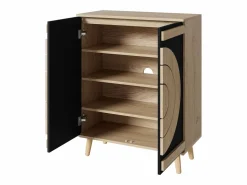 Sale ModernLuxe Mueble para zapatos moderno 76x37x98,5 cm - con 2 puertas - Almacenamiento multinivel - Patas de madera - Negro y natural Negro / Color natural claro