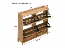 ModernLuxe Mueble para zapatos moderno - con puertas de ratán - 4 puertas - estructura metálica - color natural