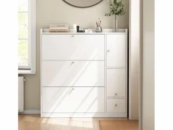 Best Mueble para zapatos multifuncional 119x24x122 cm - con 3 cajones plegables - con banco plegable - con una puerta - Zapatero|Mueble De Almacenaje