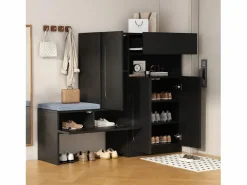 ModernLuxe Mueble para zapatos multifuncional - con asiento acolchado - con 4 puertas y 1 cajón -